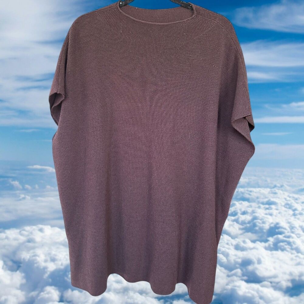 Eileen Fisher Women’s 3X Brown Merino Wool Capped Draped Sleeves Sweater